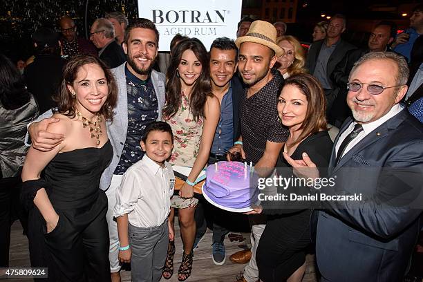 Andrea Burns, Josh Segarra, Ana Villafane, Gloria Estefan, Emilio Estefan and cast members attend as Botran Rum celebrates the Chicago premiere Of...