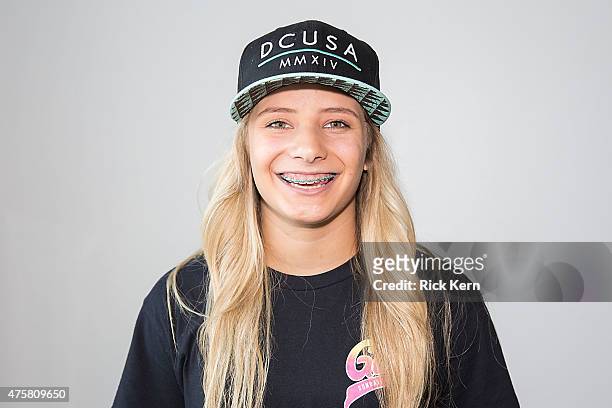 Games Austin athlete Alana Smith poses during the X Games Austin Kick-Off Press Conference at the Velocity Lounge at COTA on June 3, 2015 in Austin,...