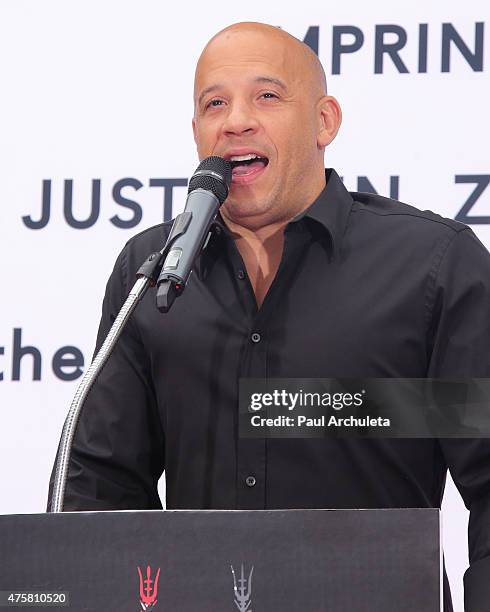 Actor Vin Diesel attends the "Hand and Footprint Ceremony" at The TCL Chinese Theatre IMAX on June 3, 2015 in Hollywood, California.