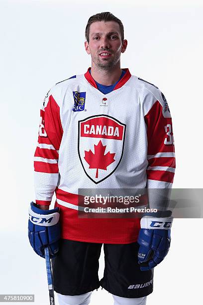 Frazer Mclaren of Canada poses for photos during the 2015 Ice Hockey Classic media opportunity at Rod Laver Arena on June 4, 2015 in Melbourne,...