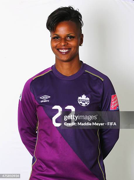 Karina LeBlanc of Canada during the FIFA Women's World Cup 2015 portrait session at the Delta Edmonton South on June 3, 2015 in Edmonton, Canada.