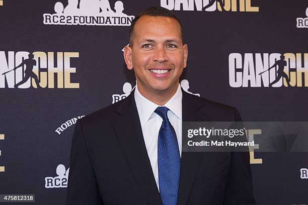 Major League Baseball player Alex Rodriguez of the New York Yankees attends the Canoche Benefit for the RC22 Foundation hosted by Robinson Cano at...