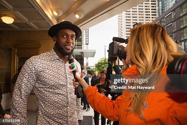 Football player Kam Chancellor attends the Canoche Benefit for the RC22 Foundation hosted by Robinson Cano at the Paramount Theatre on June 3, 2015...