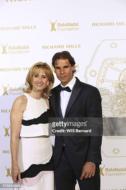 Rafael Nadal with his mother Ana Maria Parera pose at the 1st Gala of his foundation Fudacion Rafa Nadal on may 23, 2015 in Paris, France.