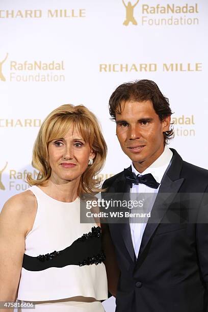 Rafael Nadal with his mother Ana Maria Parera pose at the 1st Gala of his foundation Fudacion Rafa Nadal on may 23, 2015 in Paris, France.