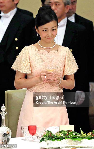 Princess Kako of Akishino attends the state dinner inviting Philippine President Benigno Aquino at the Imperial Palace on June 3, 2015 in Tokyo,...