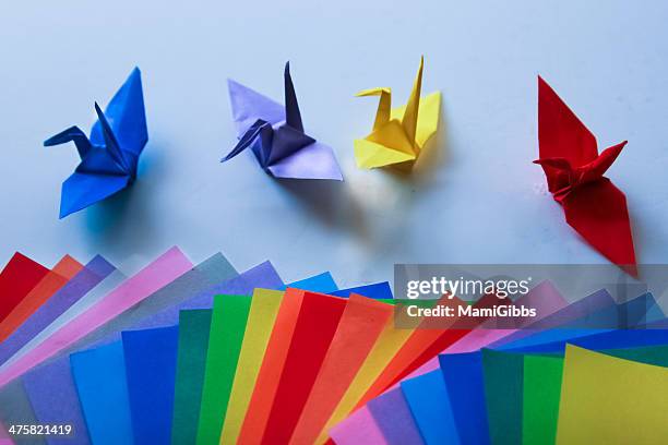 colorful origami and origami crane - origami asia stock pictures, royalty-free photos & images