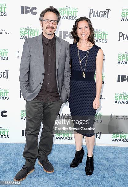 Comedian Marc Maron and Actress Moon Zappa attend the 2014 Film Independent Spirit Awards at Santa Monica Beach on March 1, 2014 in Santa Monica,...