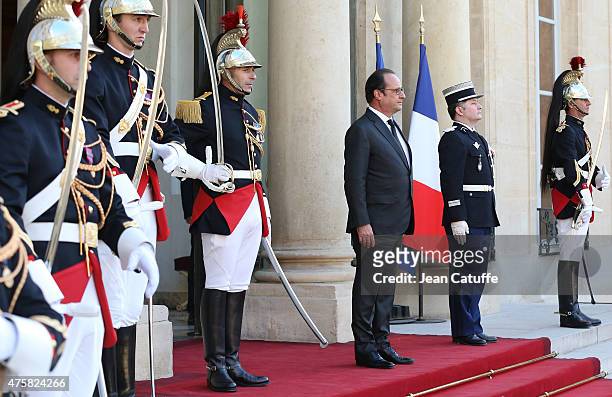 President of France François Hollande welcomes Her Majesty The Queen Letizia of Spain and His Majesty The King Felipe VI of Spain at the State Dinner...
