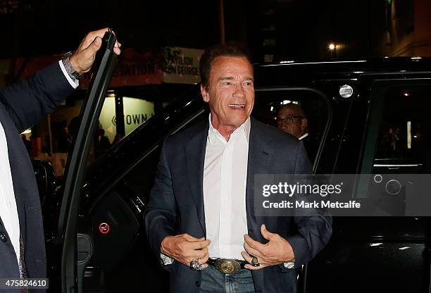 Arnold Schwarzenegger arrives at the Australia Screening of 'Terminator Genisys' at the Event Cinemas on June 4, 2015 in Sydney, Australia.