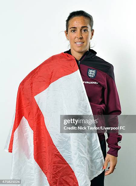 Fara Williams of England and Liverpool Ladies poses during the Liverpool Ladies Women's World Cup photocall at Stobart Stadium Halton on May 7, 2015...