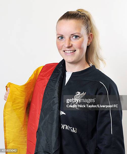 Corina Schroder of Germany and Liverpool Ladies poses during the Liverpool Ladies Women's World Cup photocall at Stobart Stadium Halton on May 7,...
