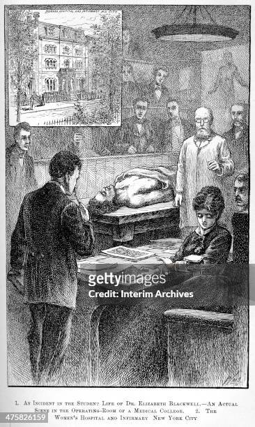 Illustration depicts an incident from the student life of British medical practitioner Dr Elizabeth Blackwell , circa 1847. The illustration shows...