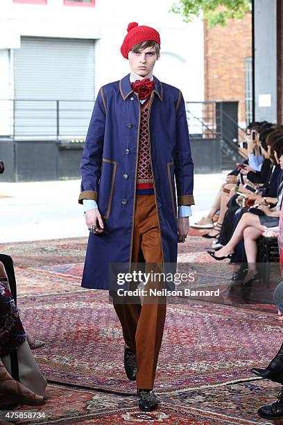 Model walks the runway at Gucci Cruise 2016 at Dia Art Foundation on June 4, 2015 in New York City.