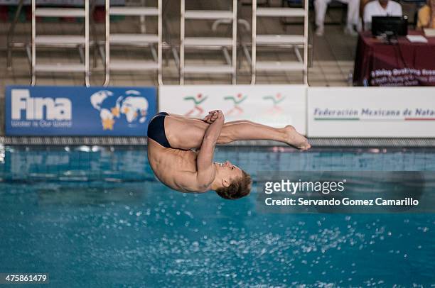 Pylyp Ttkachenko of Ukraine competes in 3m springboard during the Day 1 of a diving qualifier for the Youth Olympic Games Nanjing 2014 at the...