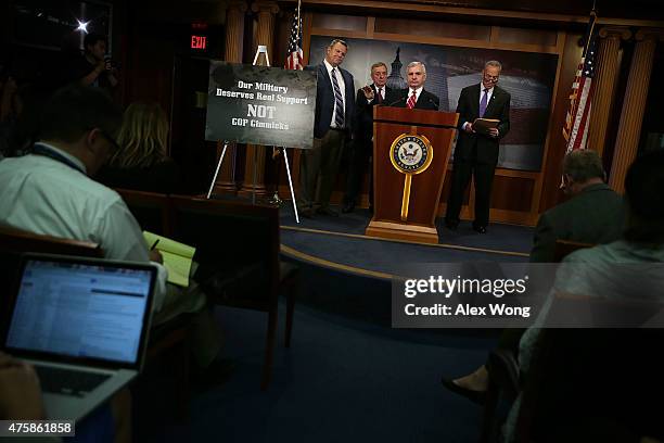 Senate Minority Whip Sen. Richard Durbin , Sen. Jack Reed , Sen. Charles Schumer and Sen. Jon Tester participate in a news conference June 4, 2015 on...