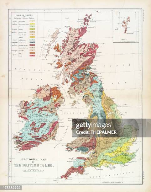 map of the british isles 1861 - geology map stock illustrations