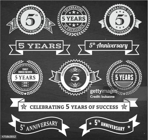 five year anniversary hand-drawn chalkboard royalty free vector background - 5 year stock illustrations