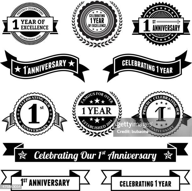 one year anniversary vector badge set royalty free vector background - baby font stock illustrations
