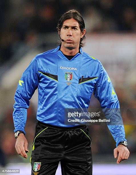 Referee Mauro Bergonzi during the Serie A match between AS Roma and FC Internazionale Milano at Stadio Olimpico on March 1, 2014 in Rome, Italy.