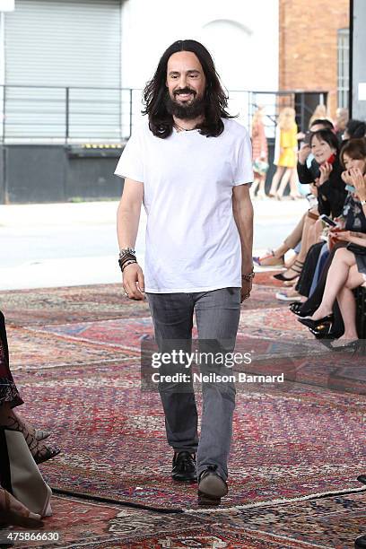 Designer Alessandro Michele walks the runway at Gucci Cruise 2016 at Dia Art Foundation on June 4, 2015 in New York City.