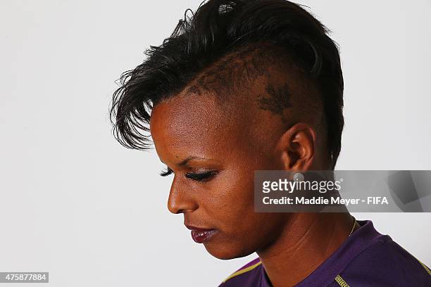Karina LeBlanc of Canada during the FIFA Women's World Cup 2015 portrait session at the Delta Edmonton South on June 3, 2015 in Edmonton, Canada.