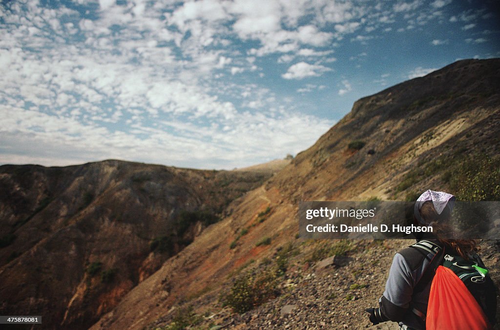 Hiker Surveying Trail at Mout St. Helens