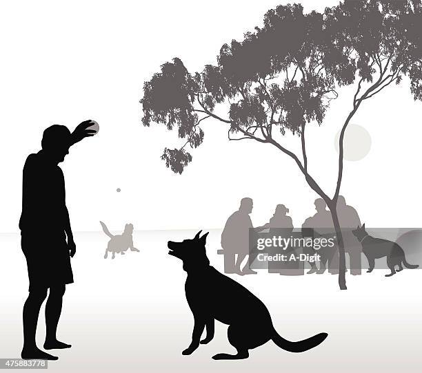 playing catch - dog park stock illustrations