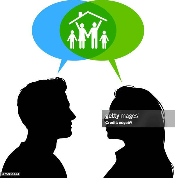family planning concept - couple talking stock illustrations