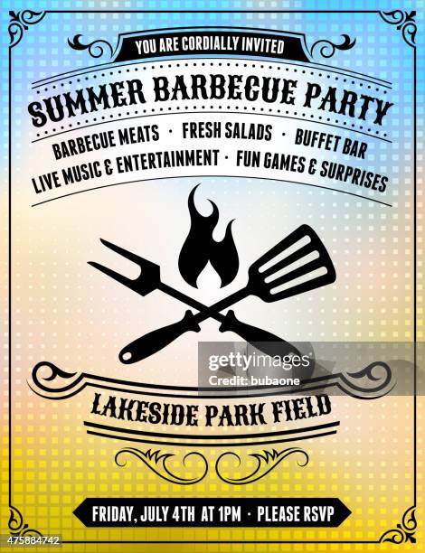 summer party picnic vintage invitation with sunlight vector back - summer bbq stock illustrations