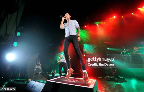 Harley Alexander-Sule of Rizzle Kicks performs live on stage at the Hammersmith Apollo, on March 1, 2014 in London, United Kingdom.