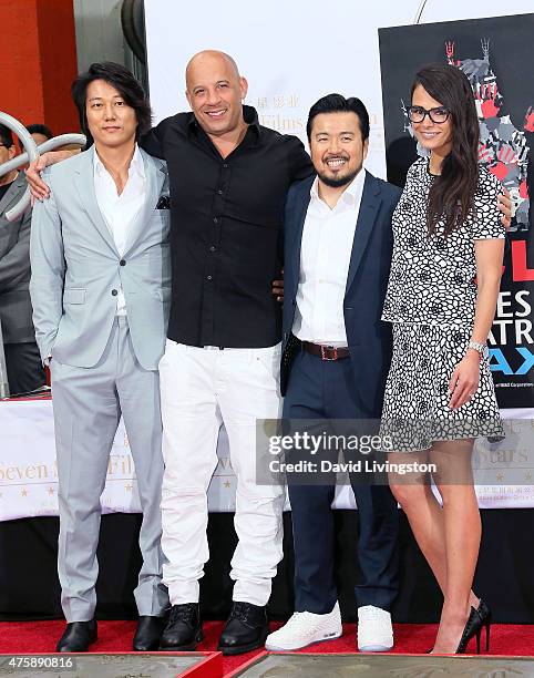 Actors Sung Kang and Vin Diesel, director Justin Lin and actress Jordana Brewster attend the Hand and Footprint Ceremony for Justin Lin, Zhao Wei and...