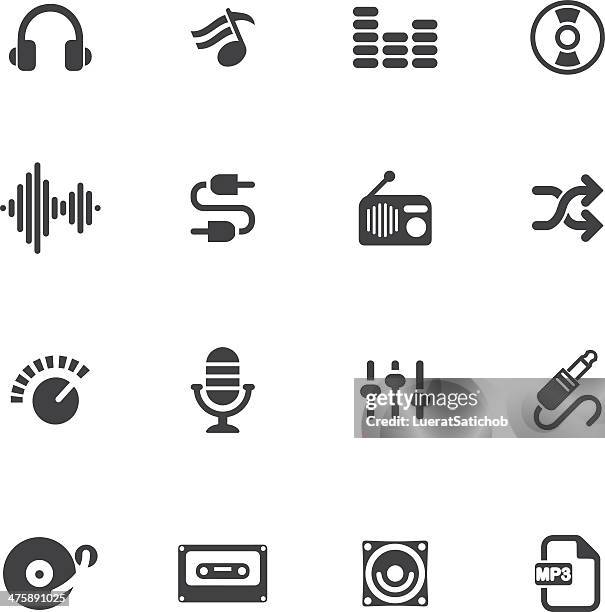 music and audio silhouette icons - computer speaker stock illustrations