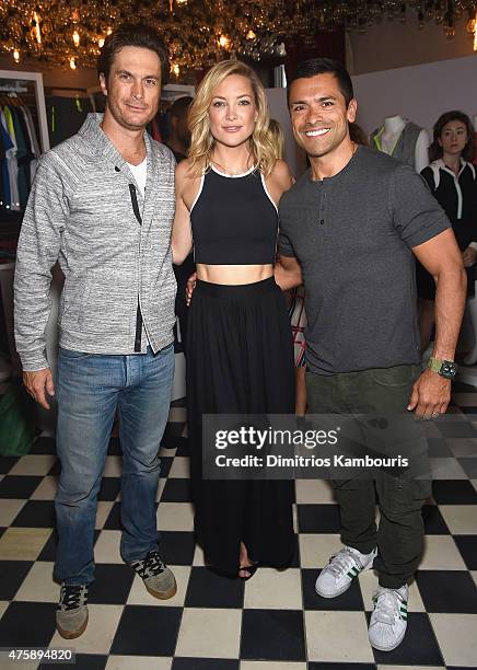 Oliver Hudson, Kate Hudson and Mark Consuelos attend the FL2 Launch on June 4, 2015 in New York City.
