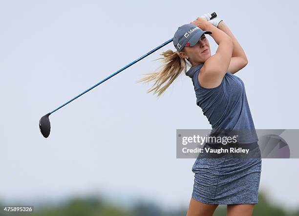 Jennifer Kirby of Canada takes her first shot on the 7th hole during the first round of the Manulife LPGA Classic at the Whistle Bear Golf Club on...