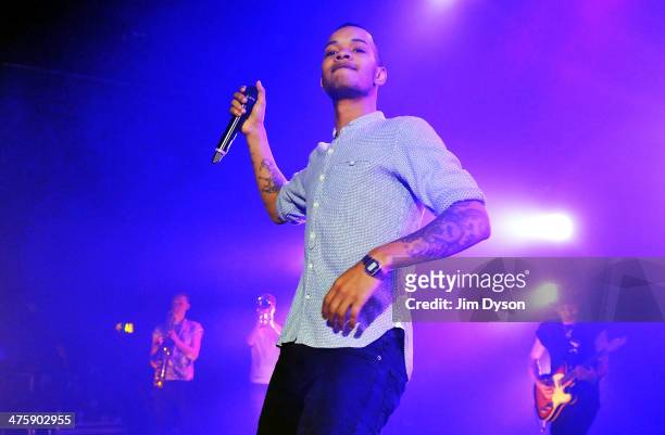 Harley Alexander-Sule of Rizzle Kicks performs live on stage at the Hammersmith Apollo, on March 1, 2014 in London, United Kingdom.