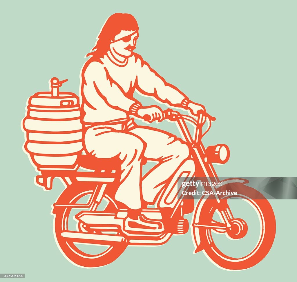 Moped Guy With Keg on the Back