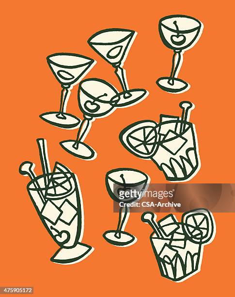 numerous cocktails - martini stock illustrations