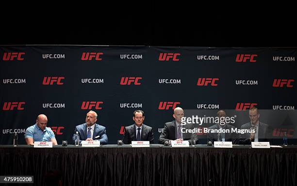 Chief Executive Officer Travis Tygart speaks to the media during the UFC anti-doping policy press conference at the Red Rock Casino Resort June 3,...