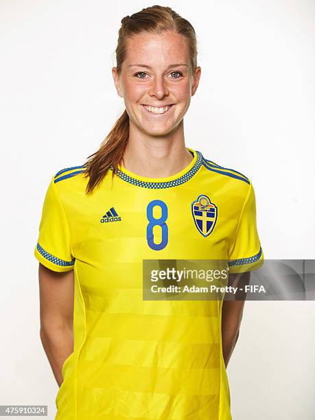 Lotta Schelin of Sweden poses for a portrait during the team portrait session at the Hilton Hotel on June 4, 2015 in Winnipeg, Canada.