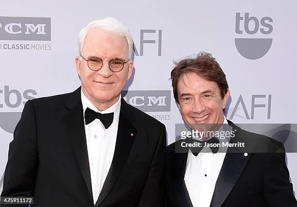 Honoree Steve Martin and actor Martin Short attend the 2015 AFI Life Achievement Award Gala Tribute Honoring Steve Martin at the Dolby Theatre on...
