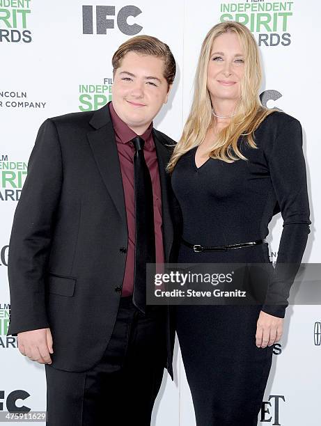 Michael Gandolfini and Marcy Wudarski attend the 2014 Film Independent Spirit Awards at Santa Monica Beach on March 1, 2014 in Santa Monica,...