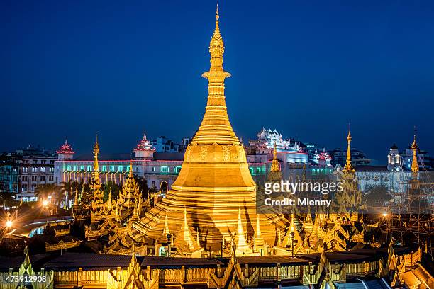 sule pagoda at night yangon myanmar burma - yangon night bildbanksfoton och bilder