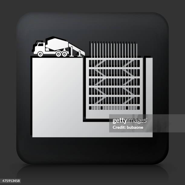 black square button with construction building icon - construction process icons stock illustrations