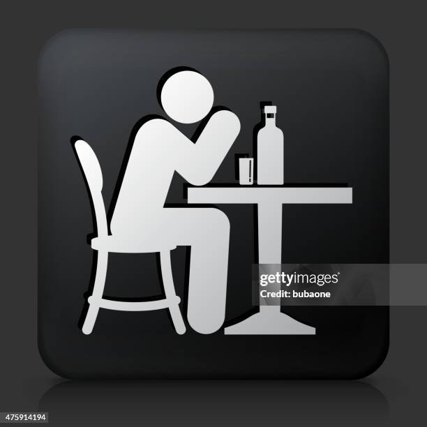 black square button with drinking icon - networking event drinks stock illustrations