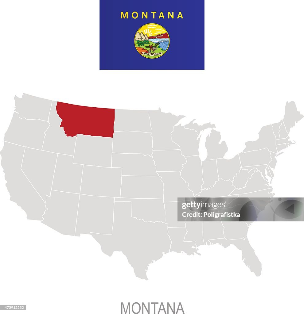 Flag of Montana and location on U.S. map