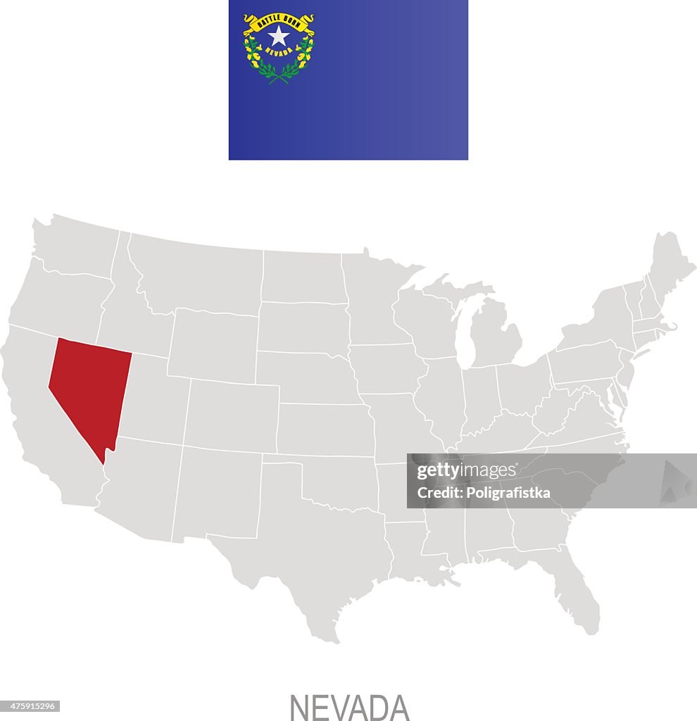 Flag of Nevada and location on U.S. map