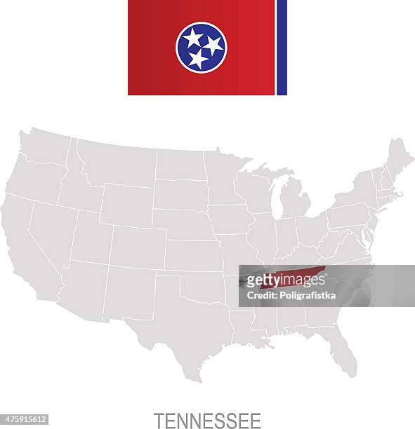 flag of tennessee and location on u.s. map - flag of tennessee stock illustrations