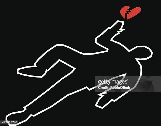 body outline with broken heart - crime scene stock illustrations