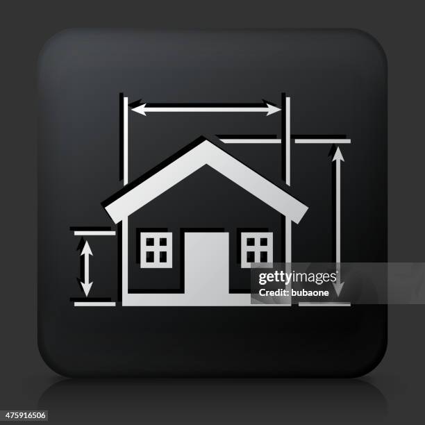 black square button with building model icon - architecture model stock illustrations